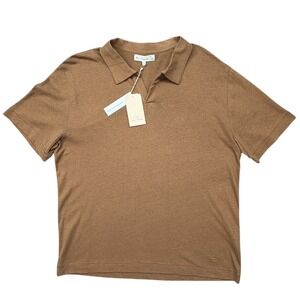 Merz b. Schwanen Cotton Linen Polo Mens L Caramel Brown Open Collar NWT